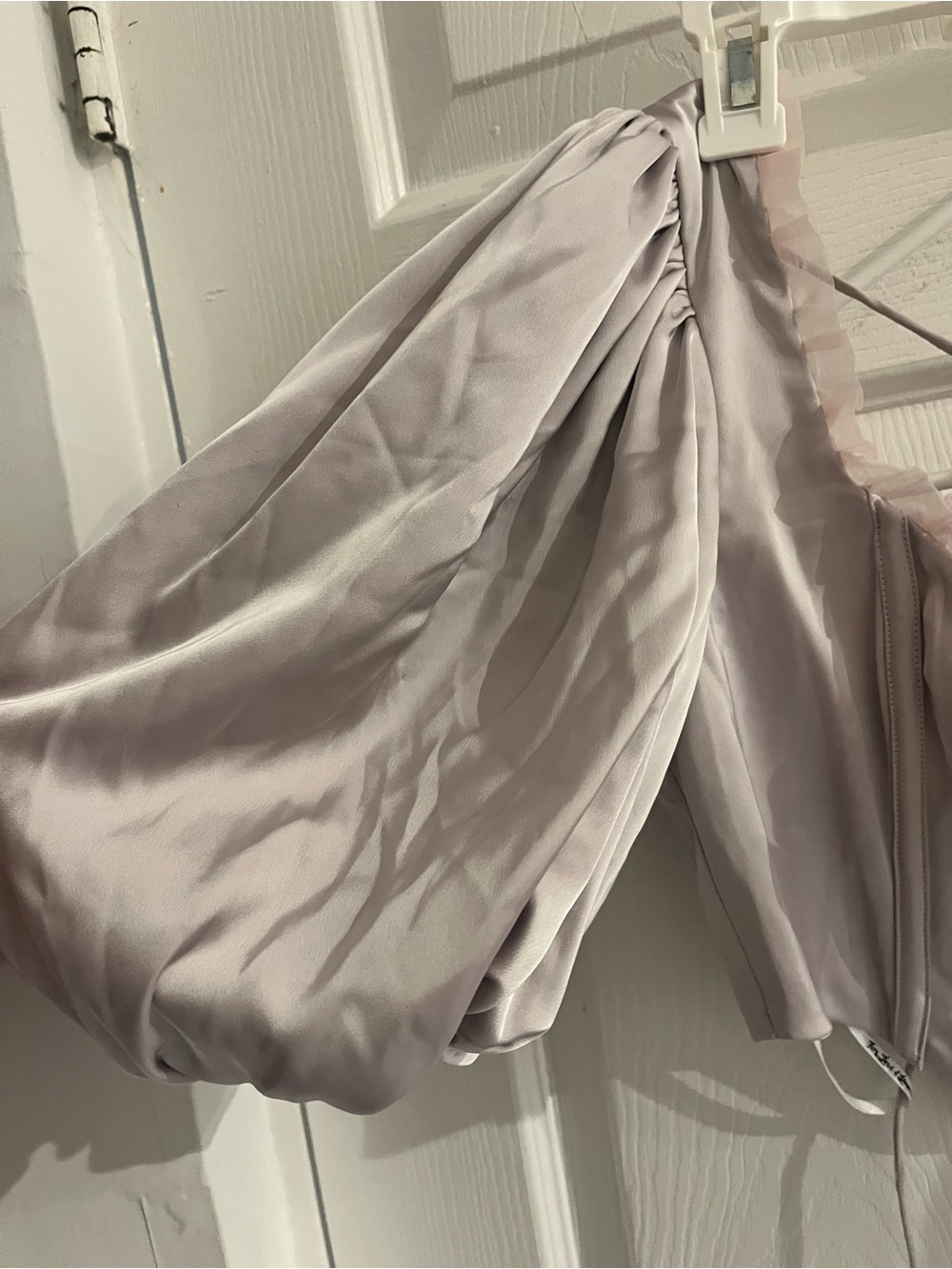 SAMPLE For Love and Lemons Corset Top Lilac Gray Satin Short Puff Sleeve size S - Picture 5 of 12